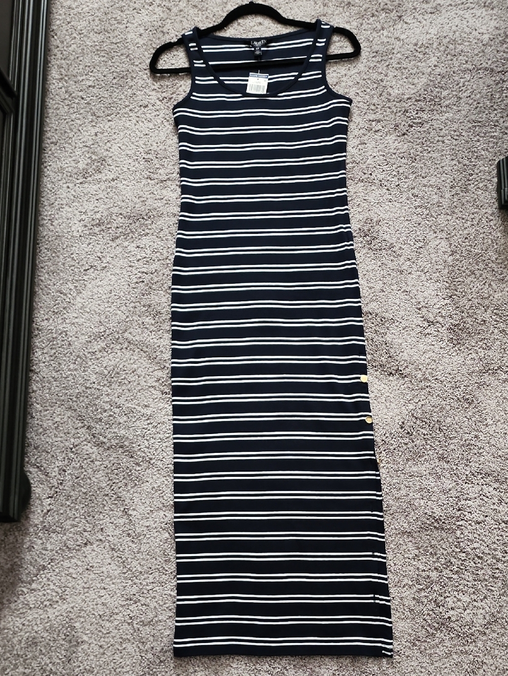 Nwt Lauren By Ralph Lauren Maxi Dress Navy Blue And White Stripes. Size Small